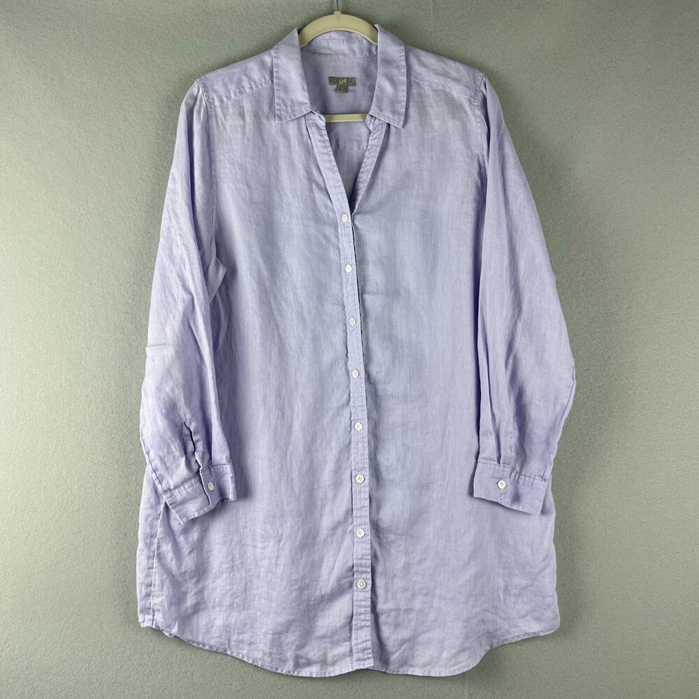 J Jill Linen Tunic Top Womens‎ Large Lavender Long Sleeve Coastal Relaxed Beachy